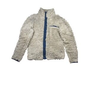 Barry's Sherpa Jacket Women's XS Ivory Blue Polyester Stretch Lined Snap-Front